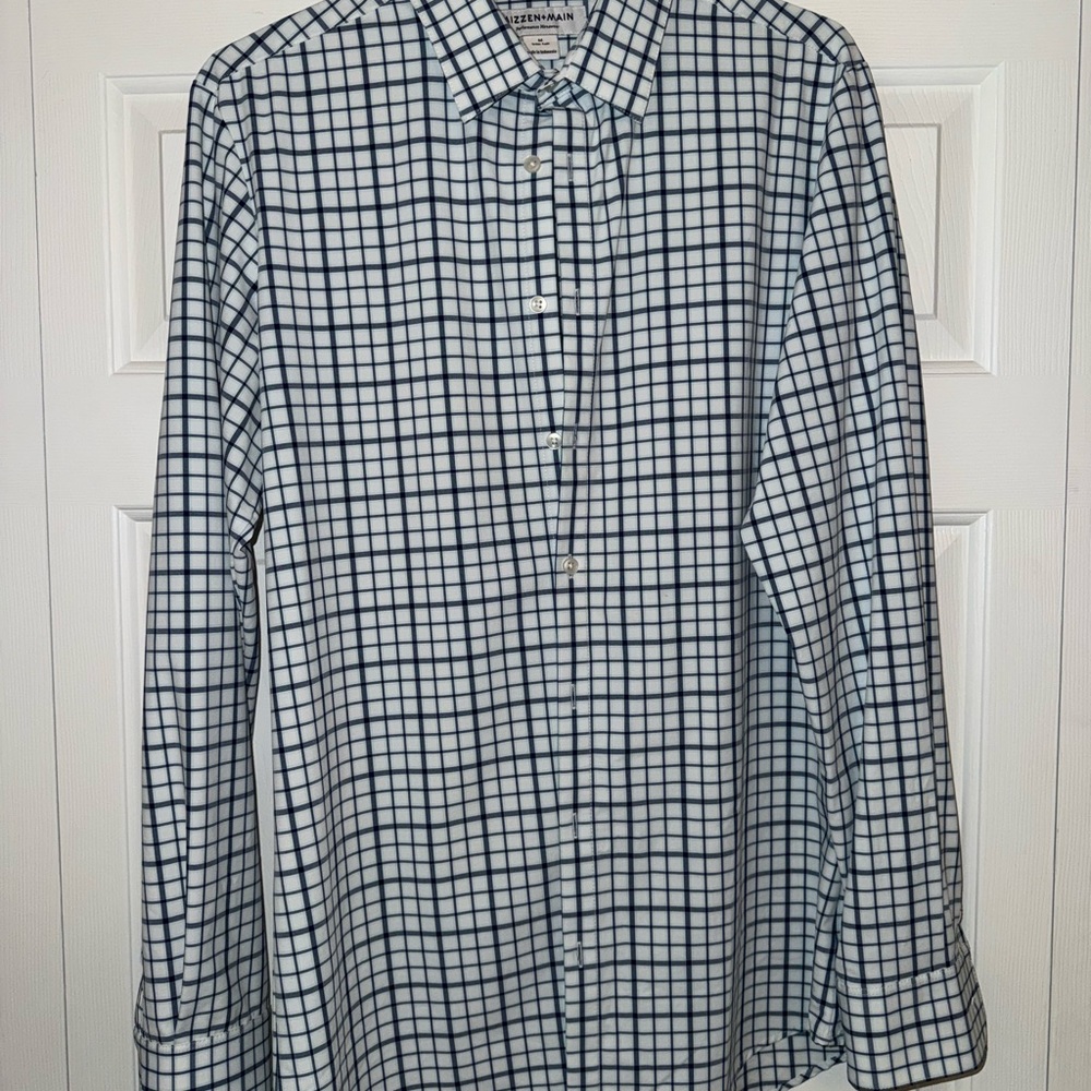 Mizzen+Main Navy and White Grid Dress Shirt